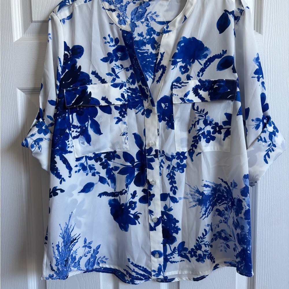 Calvin Klein Blue and White Floral Button Down Shirt